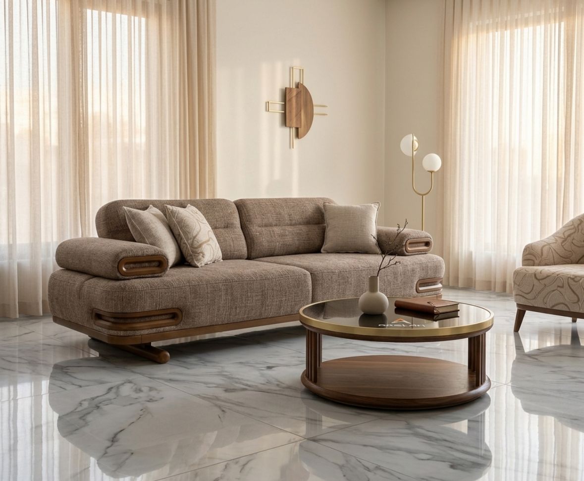 Canapé d'angle contemporain — Bois et tissu