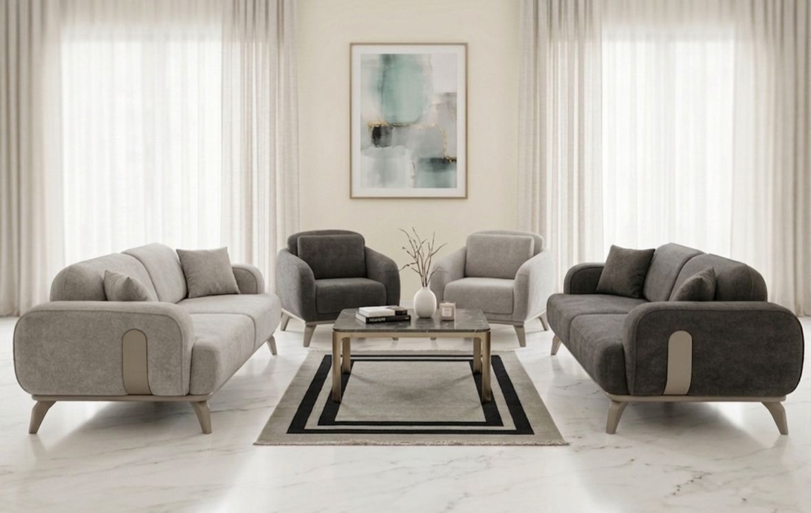 Salon symétrique — Gris clair et gris foncé