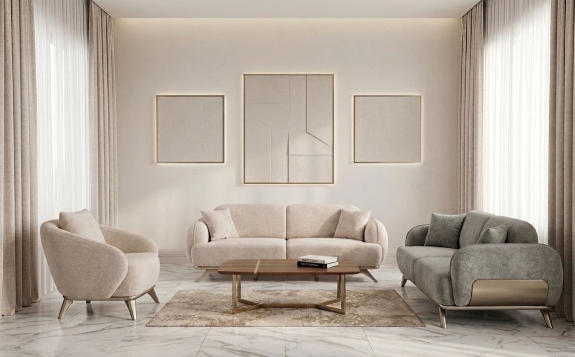 Salon marbre — Beige et vert sauge